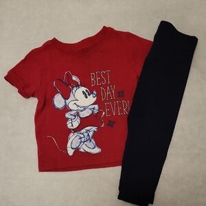 Disney Baby red tee shirt with black tights